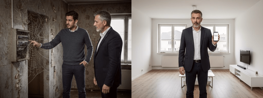 Zwei Männer in unterschiedlichen Umgebungen.